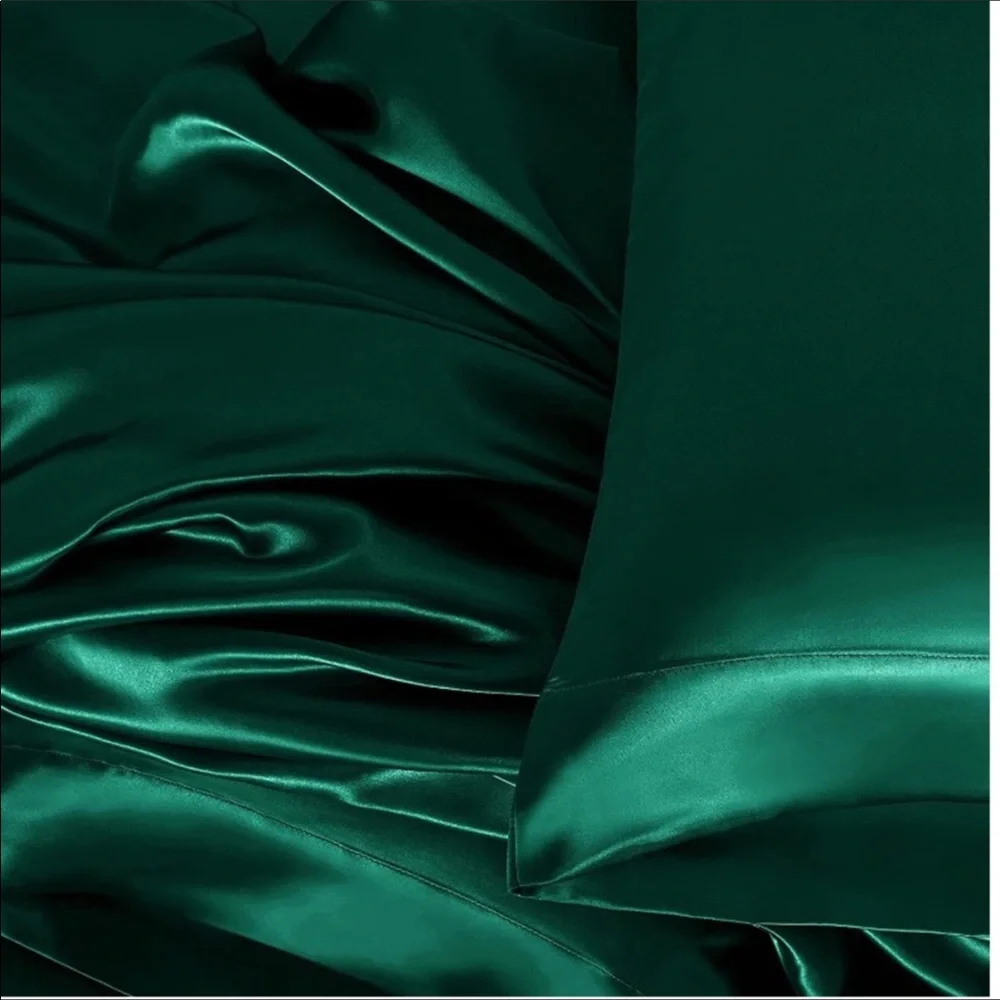 4pcs Satin Sheets Emerald Silky Satin Bedding Set